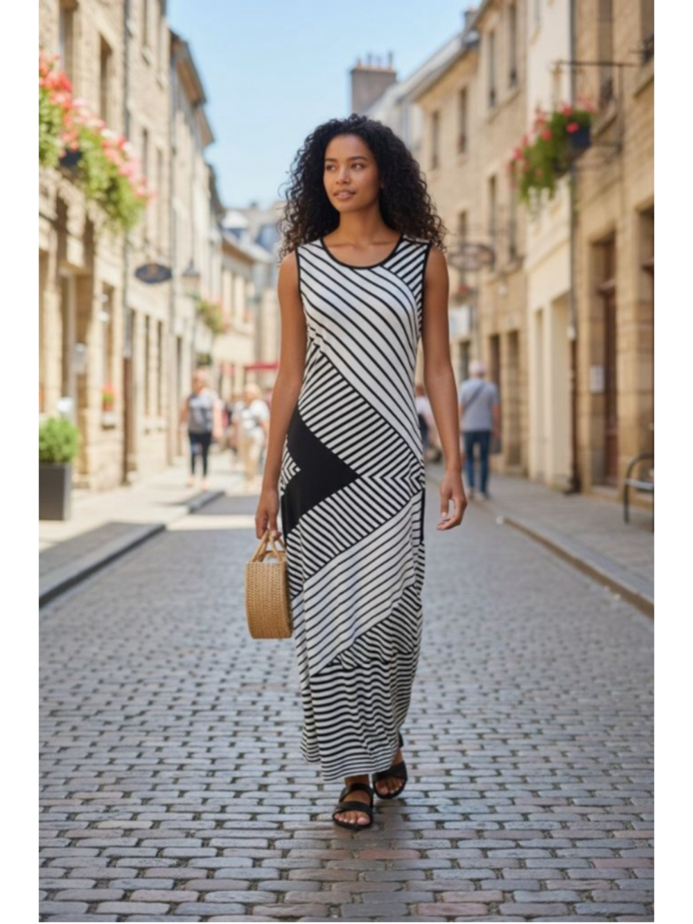 Milano Black & White Striped Sleeveless Maxi Dress Size S